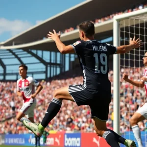 Vanderbilt soccer team celebrating after a goal during the match