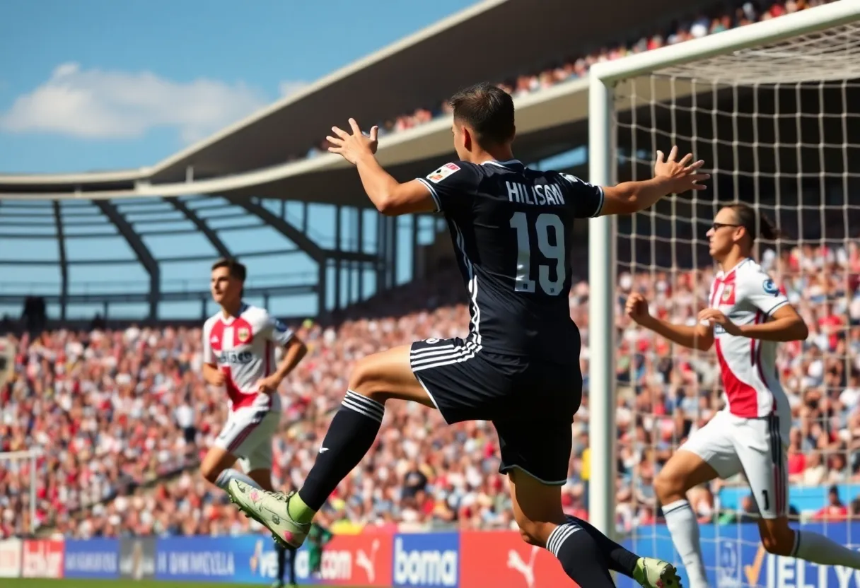 Vanderbilt soccer team celebrating after a goal during the match