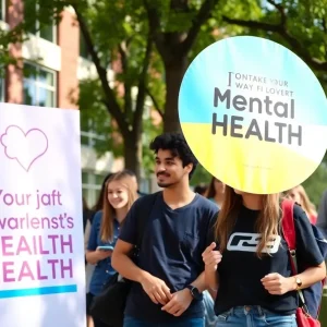 Students participating in mental health awareness on campus
