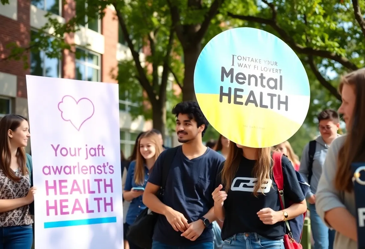 Students participating in mental health awareness on campus