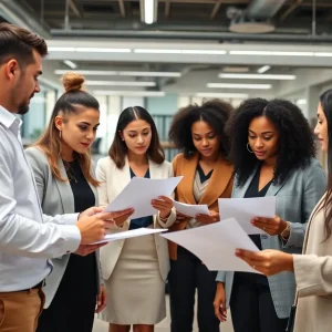 Meeting of professionals discussing legal matters in an office