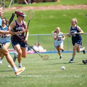 Women playing lacrosse in a dynamic match