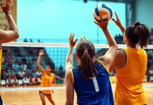 APSU volleyball team in action during match against Tennessee State
