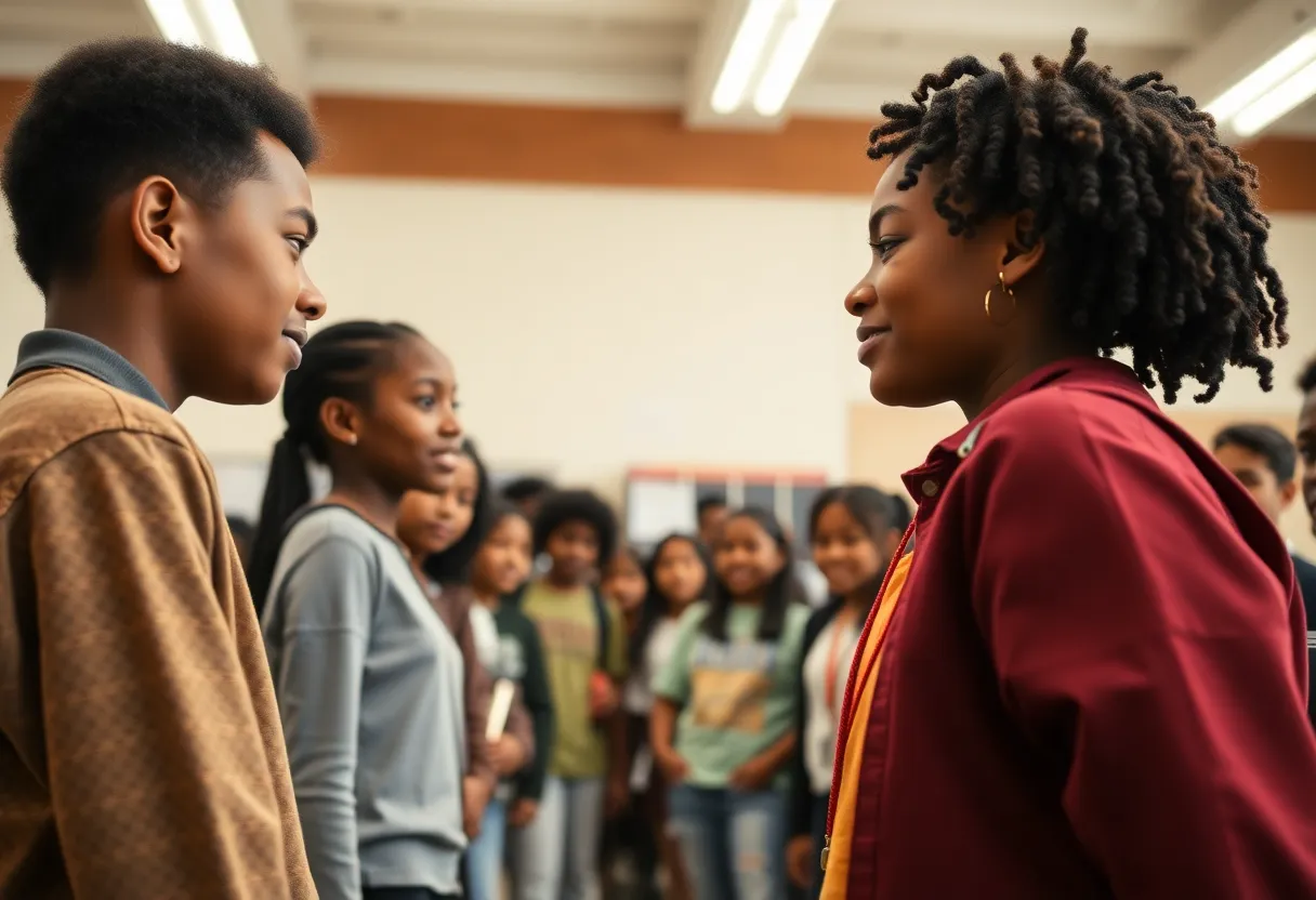 Historic image depicting school integration in the 1950s