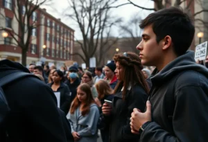 A peaceful gathering on campus reflecting on recent events