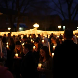 People gathered at a candlelight vigil in memory of Charlie Kirk.