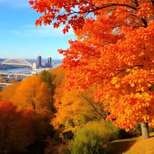 Colorful autumn view of Chattanooga with the Tennessee River