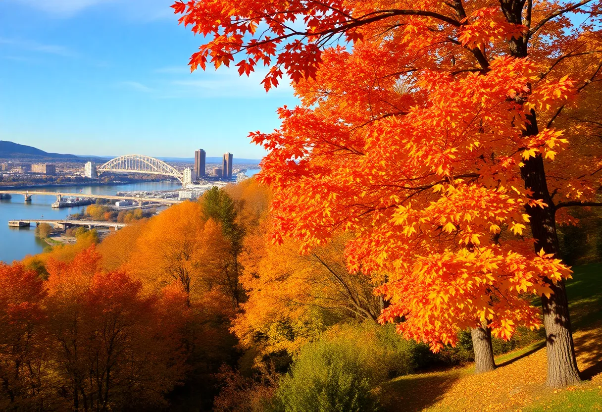 Colorful autumn view of Chattanooga with the Tennessee River