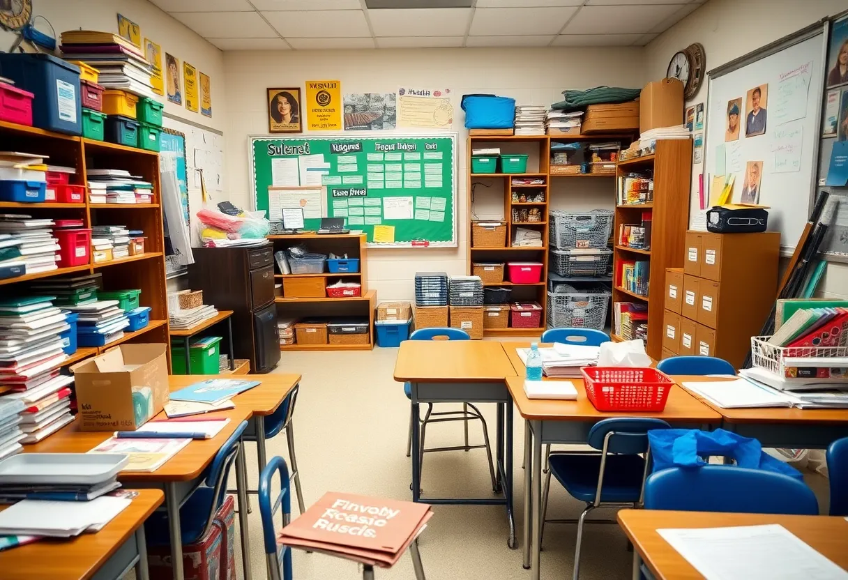 A classroom scene with various educational supplies available for students.