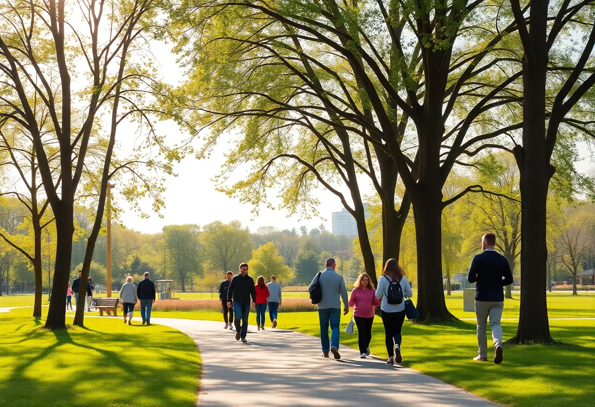 A peaceful park where community members gather, showcasing a sense of togetherness and appreciation for nature.