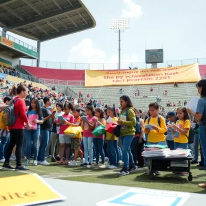 Community members supporting Nashville educators by distributing school supplies.