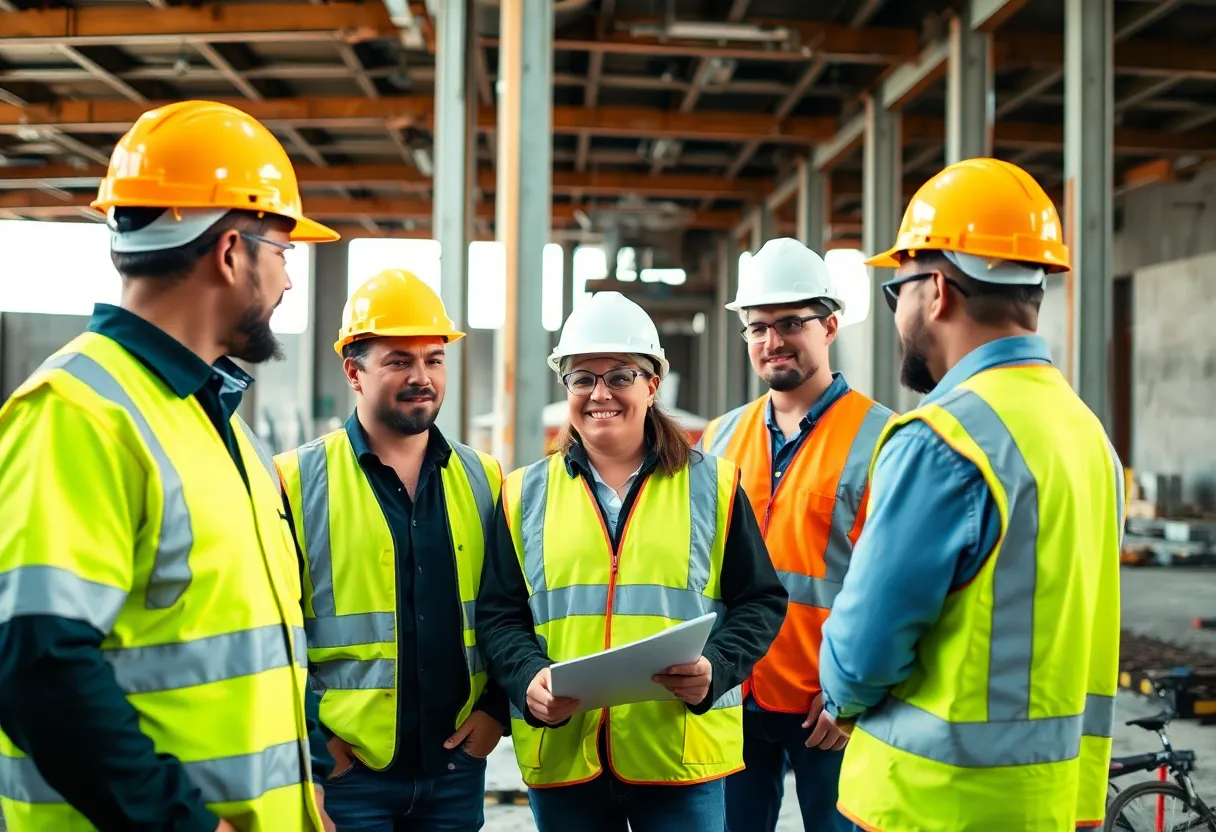 Construction workers focusing on safety measures at a job site