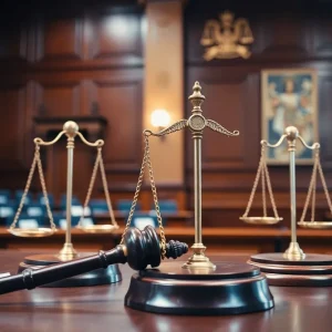 Courtroom scene representing justice and accountability