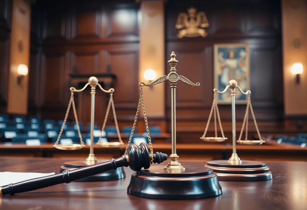 Courtroom scene representing justice and accountability