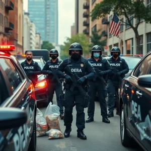 Law enforcement agents executing a drug bust operation