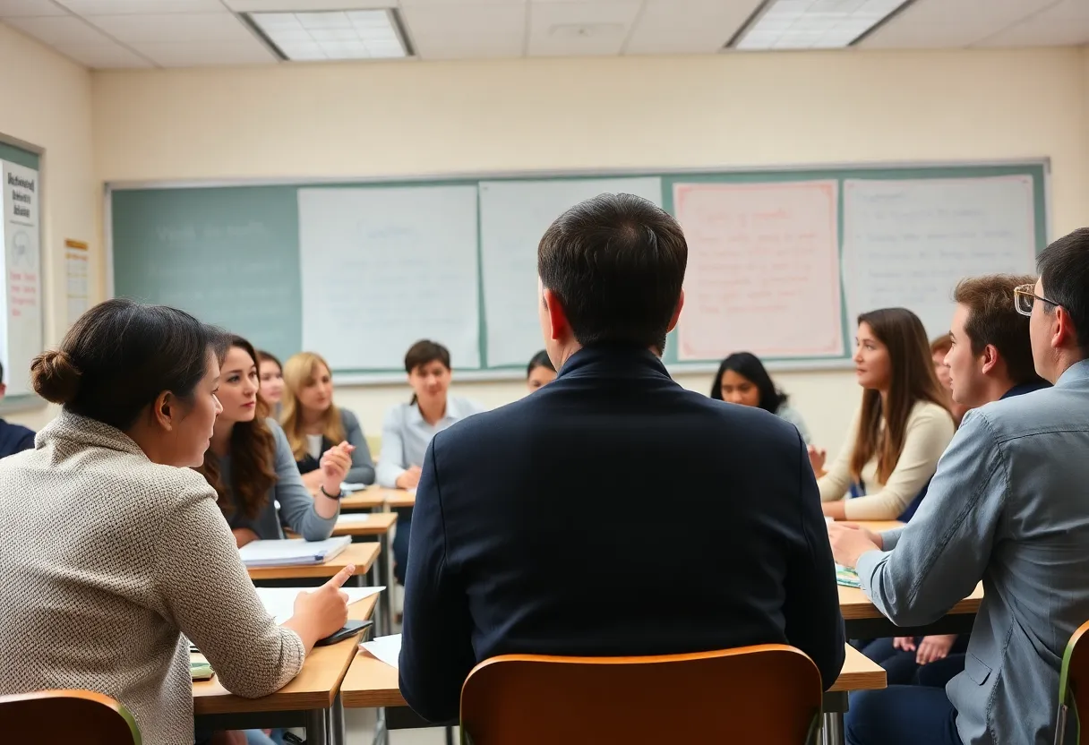 Educators discussing free speech in a classroom setting