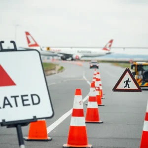 Construction site with roadwork and traffic signs on Donelson Pike.