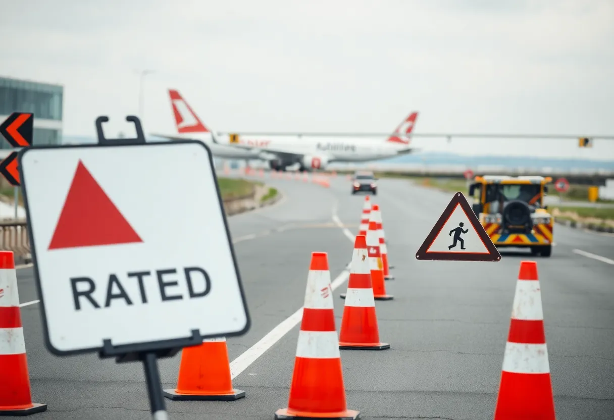 Construction site with roadwork and traffic signs on Donelson Pike.