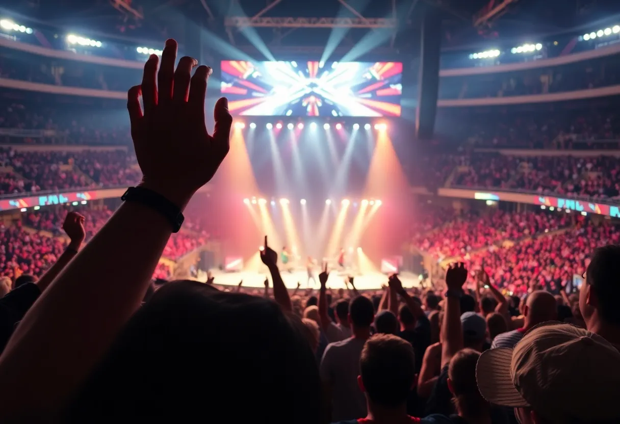 Crowd enjoying a concert at Nissan Stadium