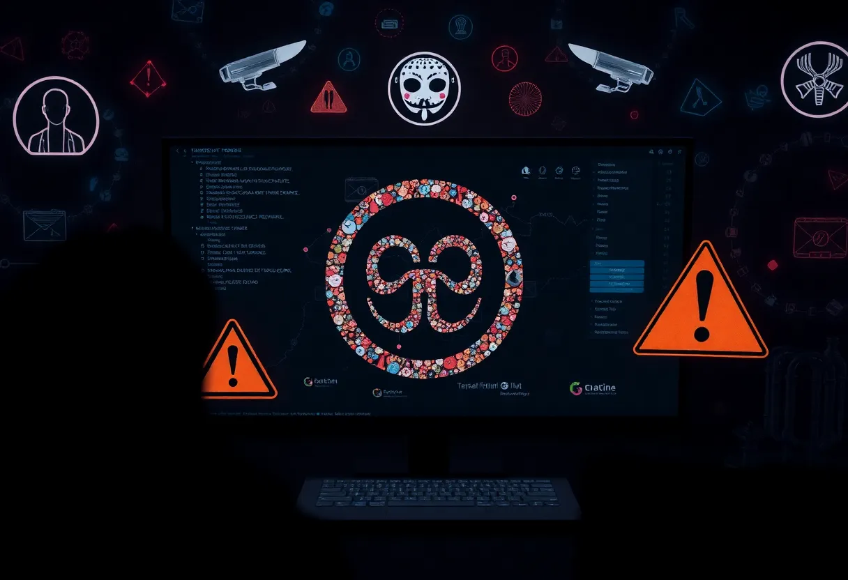 Abstract representation of online dangers targeting minors.