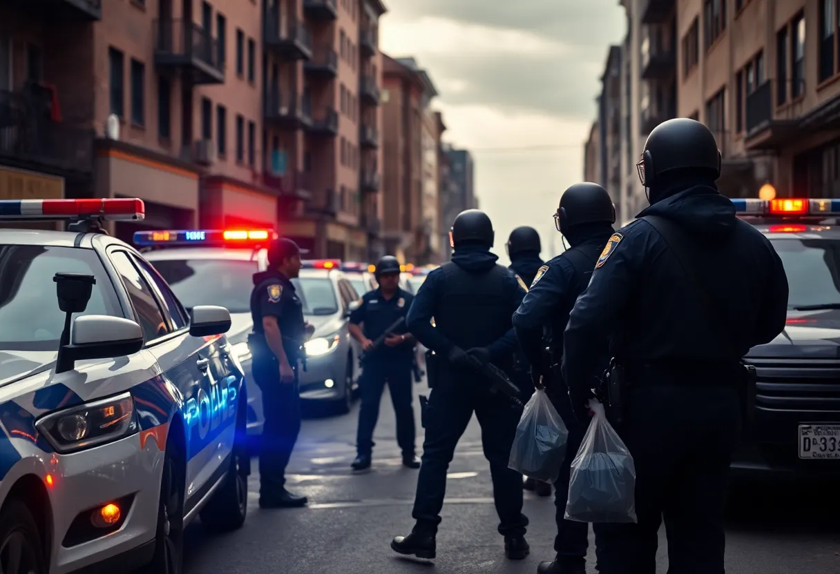Police officers conducting a drug bust related to a fentanyl investigation
