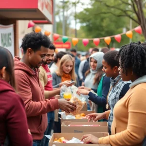 Community members receiving food at a Nashville pop up event.