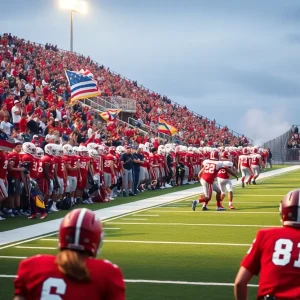 Students and players at a high school football game