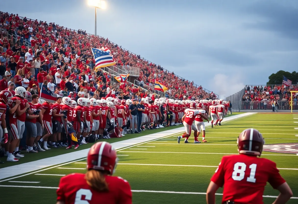 Students and players at a high school football game