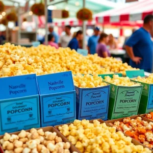 Display of colorful popcorn flavors at Nashville Farmers' Market