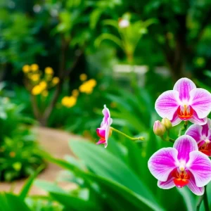 A blooming orchid garden symbolizing healthcare and education