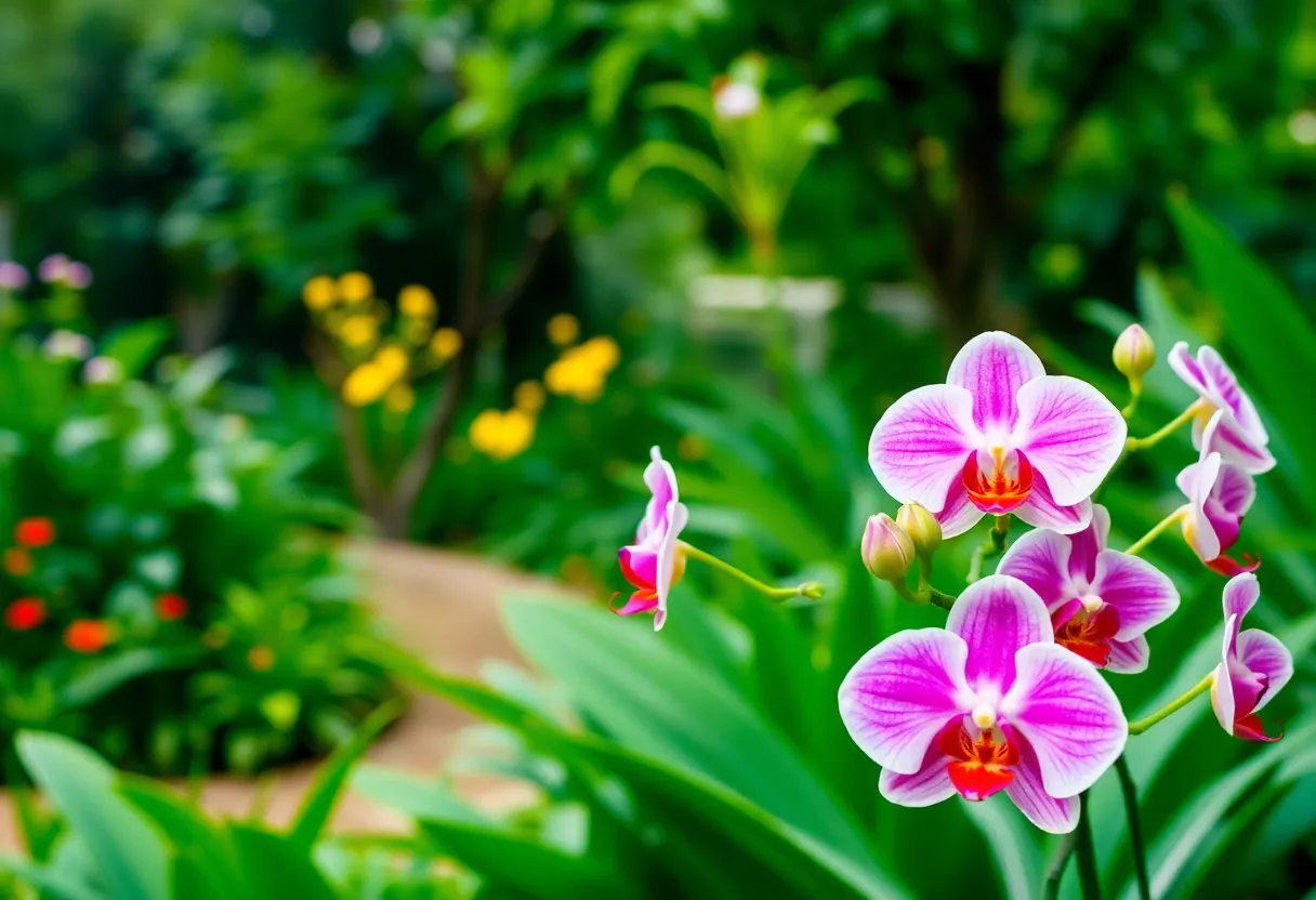 A blooming orchid garden symbolizing healthcare and education