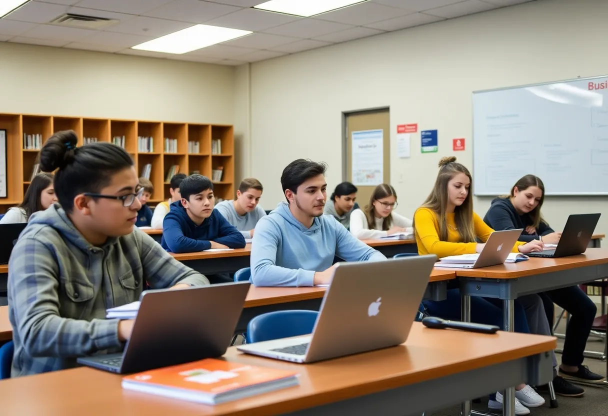 Students in a classroom at McGavock High School engaged in business studies.