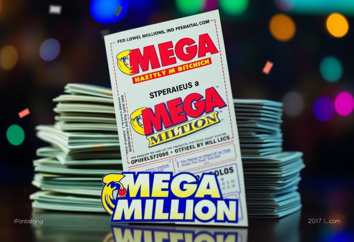Mega Millions lottery ticket and cash stack