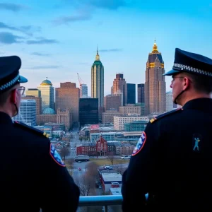 Skyline view of Memphis and Nashville with law enforcement vehicles
