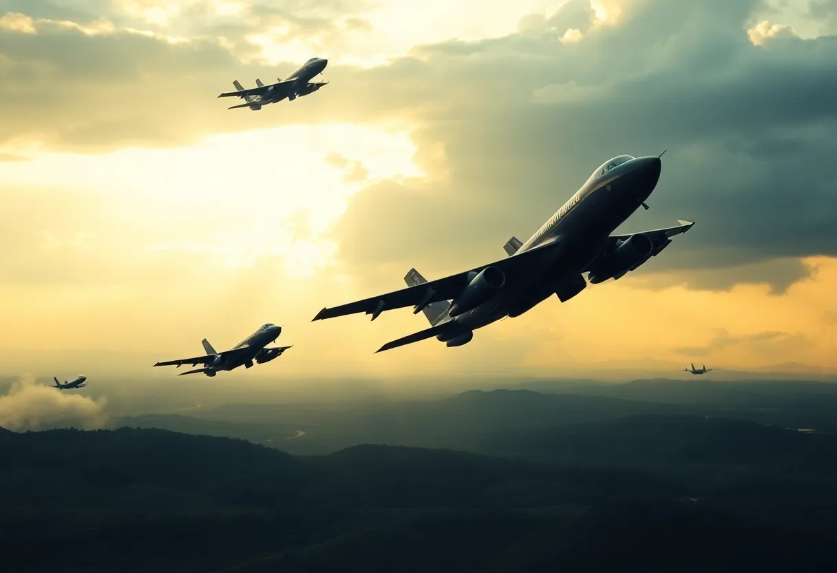 Military aircraft conducting operations against drug traffickers