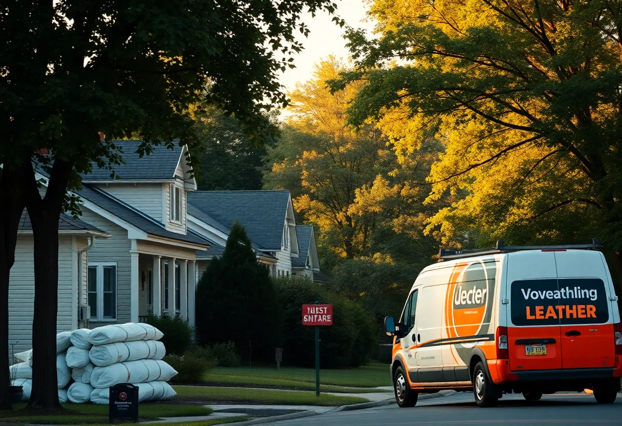 Nashville neighborhood with homes showing solar panels and stacked attic insulation, representing local energy efficiency programs