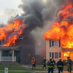 Fire engulfing homes in Nashville, emergency responders at work