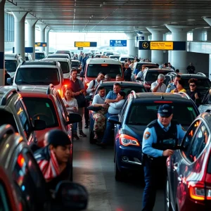 Gridlocked traffic near Nashville International Airport