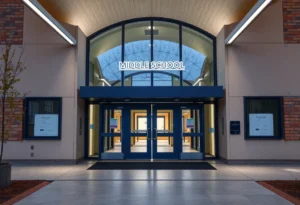 Evolv weapon detection system at a Nashville middle school entrance.