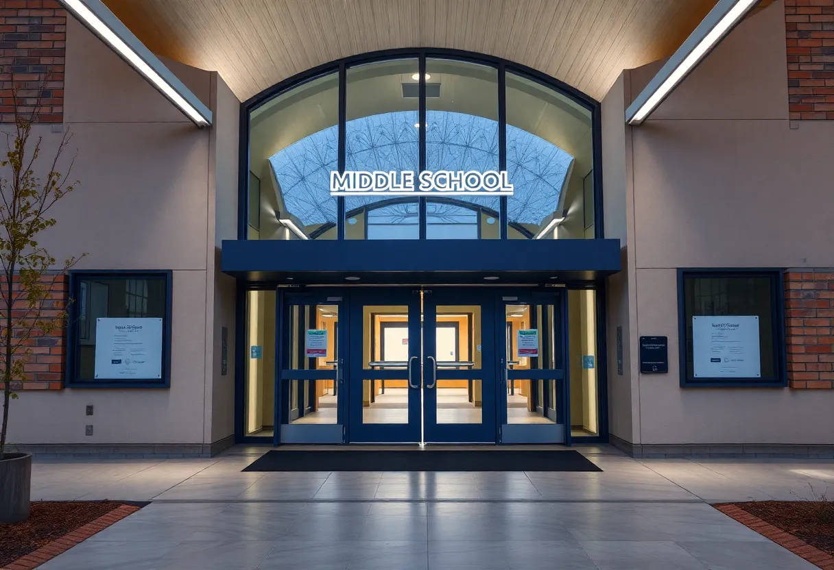 Evolv weapon detection system at a Nashville middle school entrance.