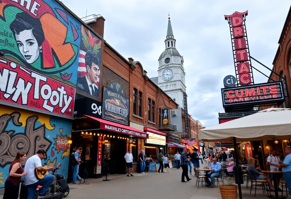 A lively snapshot of Nashville showcasing music, art, and food