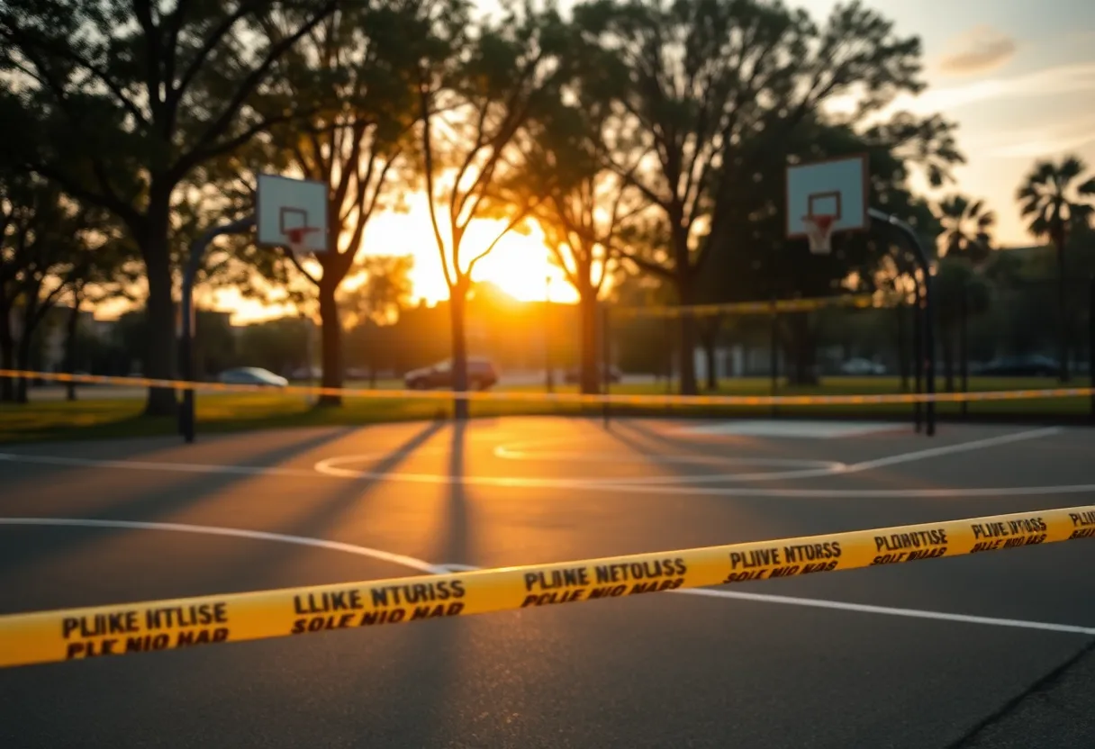 Police investigation at a basketball court in Madison Park, Nashville.