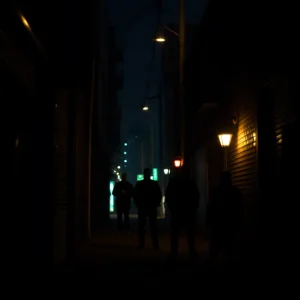 Dramatic view of a pedestrian bridge at night