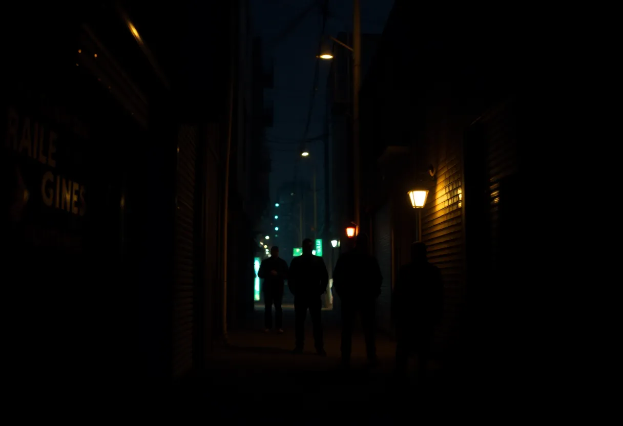Dramatic view of a pedestrian bridge at night
