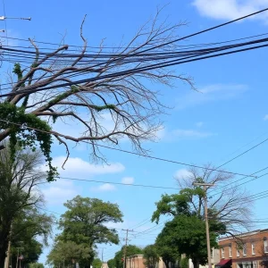 Damaged trees and power lines on a Nashville street after storms