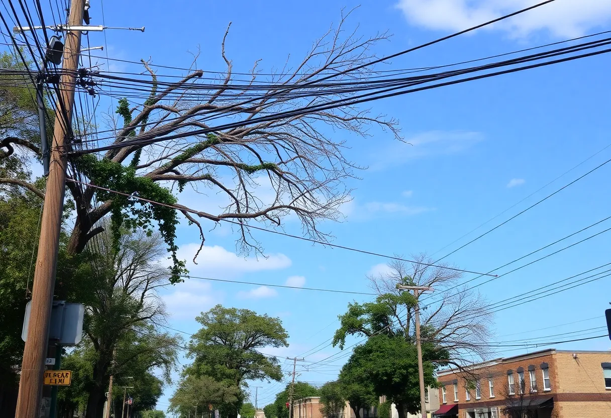 Damaged trees and power lines on a Nashville street after storms