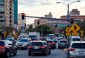 Traffic congestion in Nashville with road safety signs