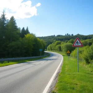A serene Nashville road with safety signage