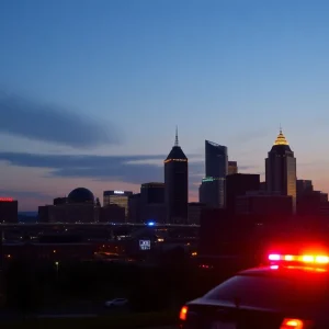 Nashville skyline with police presence during dusk