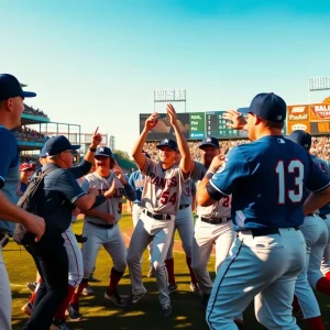Nashville Sounds players celebrating on the field after a win.